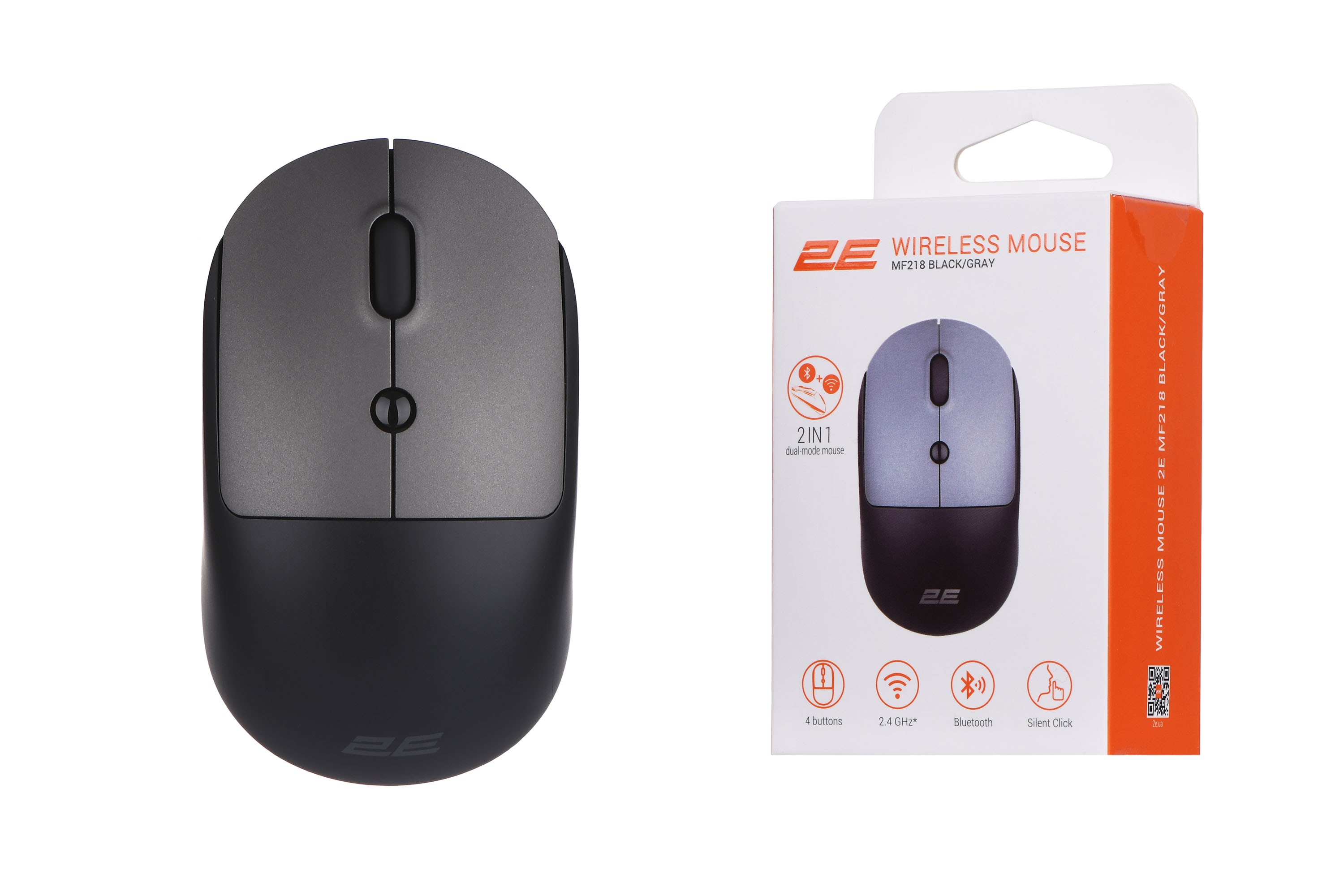 2E Mouse MF218 Silent, WL/BT, black-grey 2E-MF218WBG