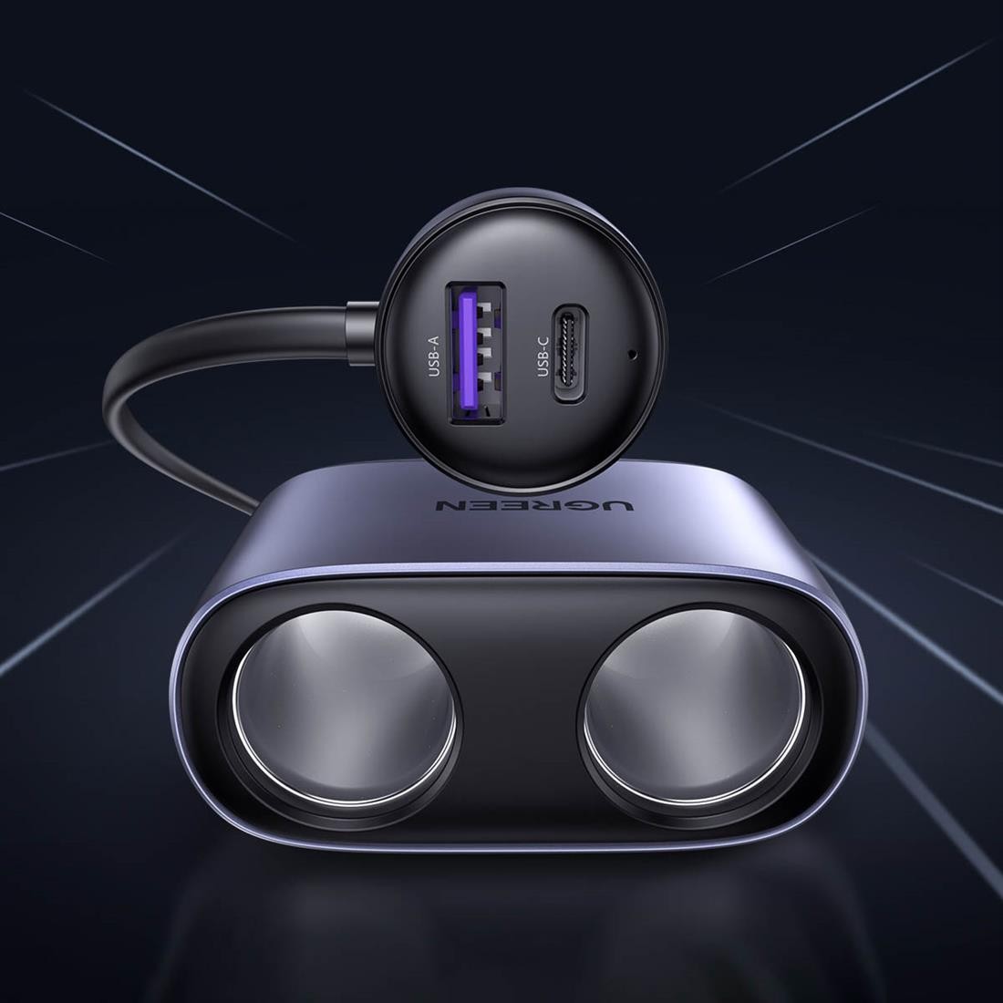 Ugreen CD252 (30886), 120W, USB-C, USB-A Car Charger with Dual Expansion Ports, Gray