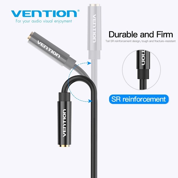 Vention BBTBY 2*3.5mm Male to 4 Pole 3.5mm Female Audio Cable 0.3M Black ABS Type