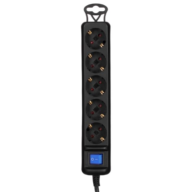 2E Power strip 5XSchuko with switch, 3G*1.5mm, 1.5m, black 2E-U05ES15M1.5BK