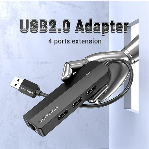 Vention CHPBB 3-Port USB 2.0 Hub with 100M Ethernet Adapter 0.15M Black