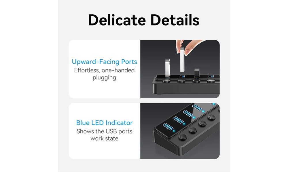 Vention CHXB0-EU USB B 3.0 to USB 3.0 x7 Hub with Individual Power Switches
