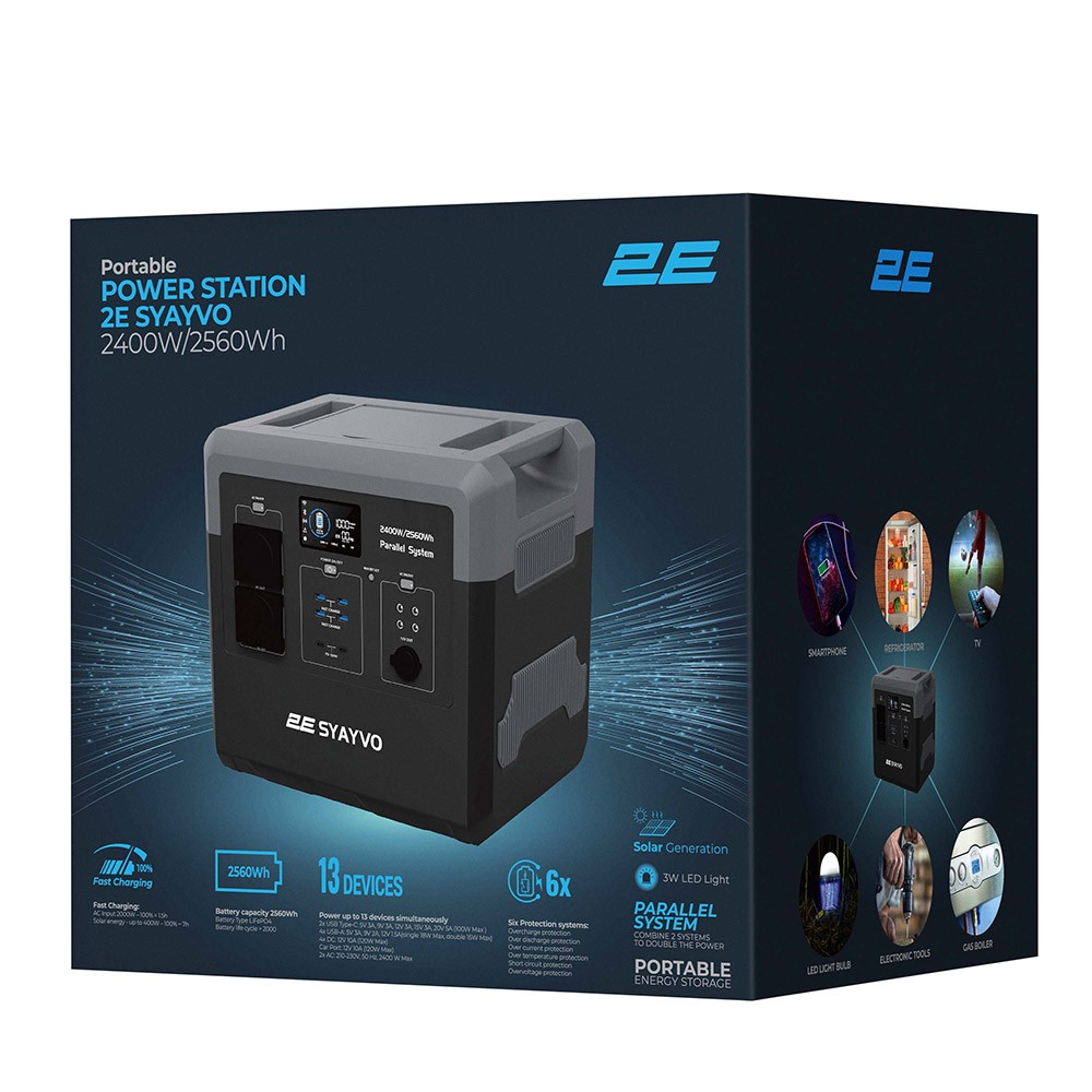 2E Power Station Syayvo 2400W/2560Wh, WiFi/BT, Parallel System, Fast Charging 2E-PPS24256