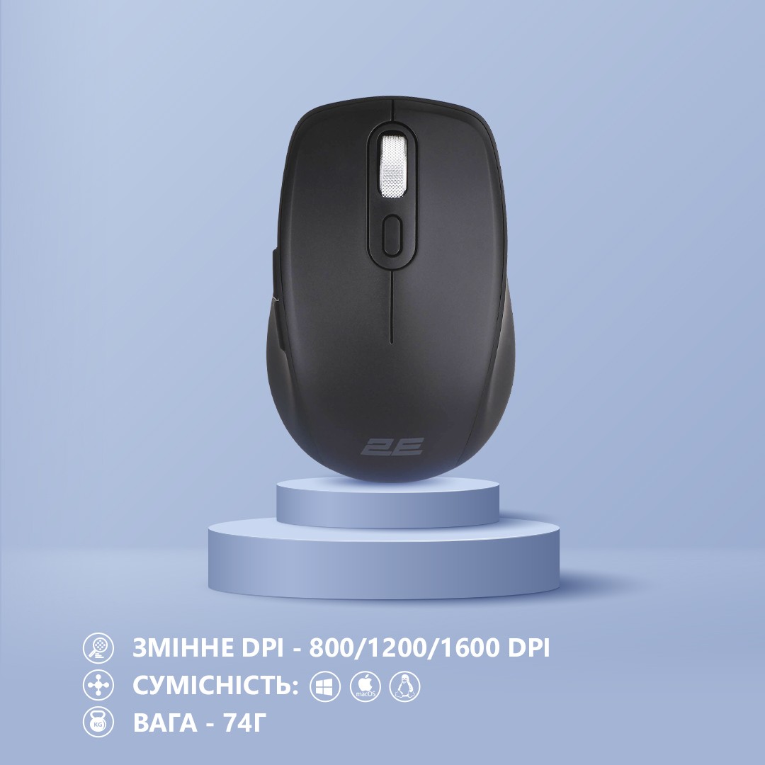 2E Mouse MF225 Silent, WL/BT, black 2E-MF225WBK