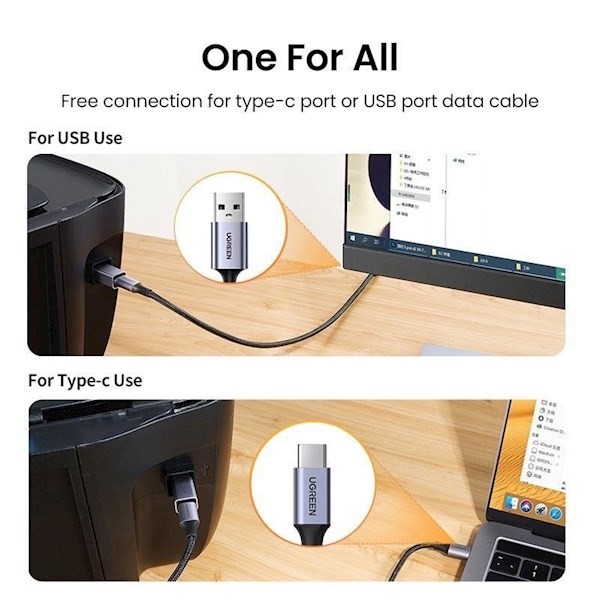 Ugreen US382 (20120), USB-B To USB-C, Adapter, Grey