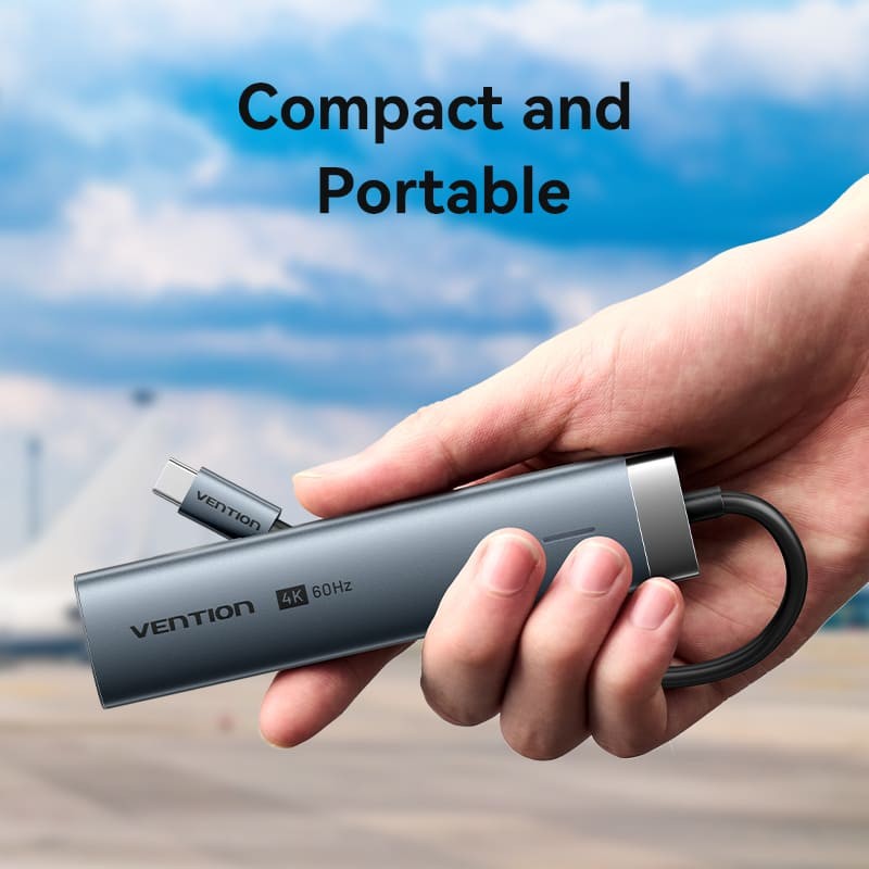 Vention TGMHB USB-C to HDMI/USB 3.0*3/USB 3.2 Gen 1 Type-C/PD Docking Station 0.15M Gray Aluminum Alloy Type